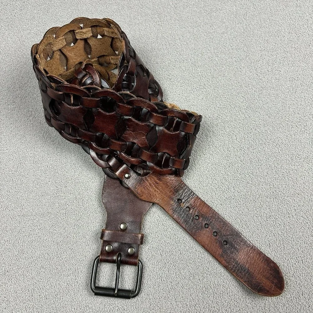 Equal Hands Wide Brown Leather Belt Size 2XL Interlocking Chain Steampunk